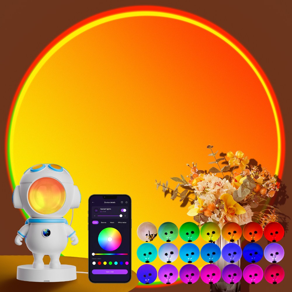 Sunset Lamp Projector with APP & Button Control,360° Magnetic Adjustable Head RGB Multicolor Changing LED Mood Light,Astronaut Sunlight Lamp for Bedroom, Photography,Party,TikTok Live,Room Decor 